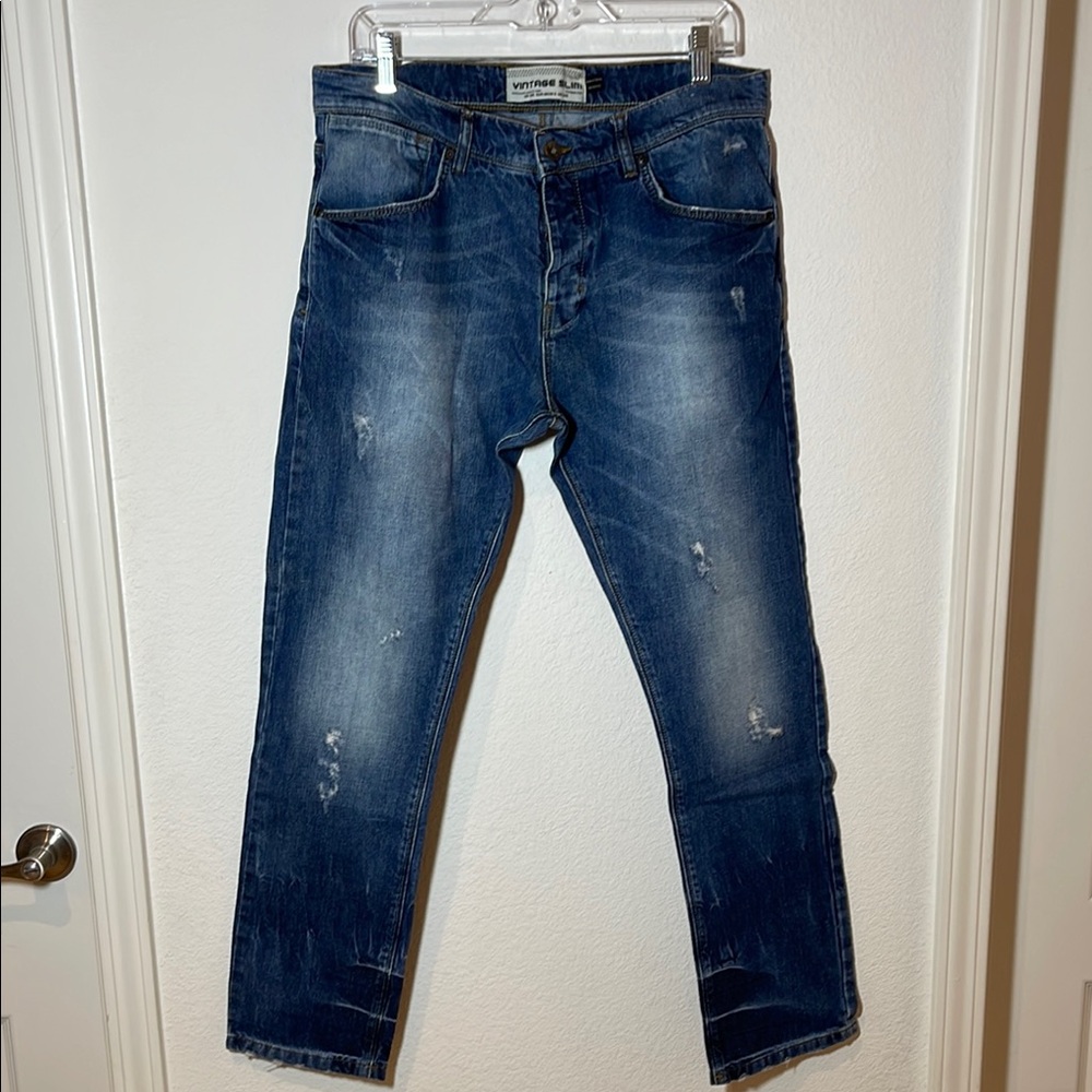 Men’s Topman Button Fly Vintage Slim Cut Straight Leg Jeans Size 34S